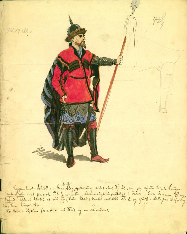 Middelalderhistorie var et populært tema på 1800-tallets teaterscener. I 1882 blev komedien 'Valdemar Sejr' opført 26 gange på Casino. Blandt de mange aktører så man flere riddere, et par dværge, en nar og nogle soldater fra det fjendtlige vendiske område syd for Østersøen. Foto: Niels Gravesen, Rigsarkivet