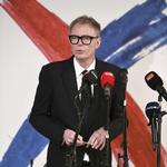 Klaus Riskær Pedersen holder pressemøde om partiet, der bærer hans eget navn. Foto: Philip Davali/Ritzau Scanpix