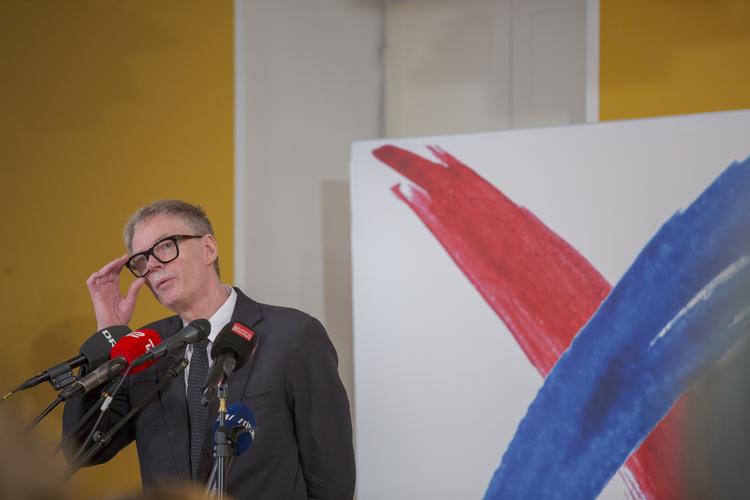 Klaus Riskær Pedersen præsenterede sit parti på et pressemøde i København tirsdag 19. februar.    Foto: Miriam Dalsgaard/POLFOTO