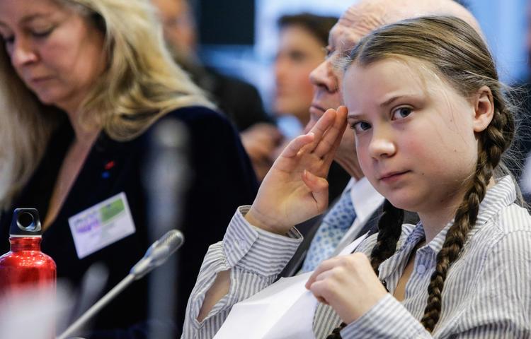 Den 16-årige klimaaktivit talte torsdag i Bruxelles. Her langede hun bl.a. skarpt ud efter EU's klimamål.  Foto: Aris Oikonomou/Ritzau Scanpix