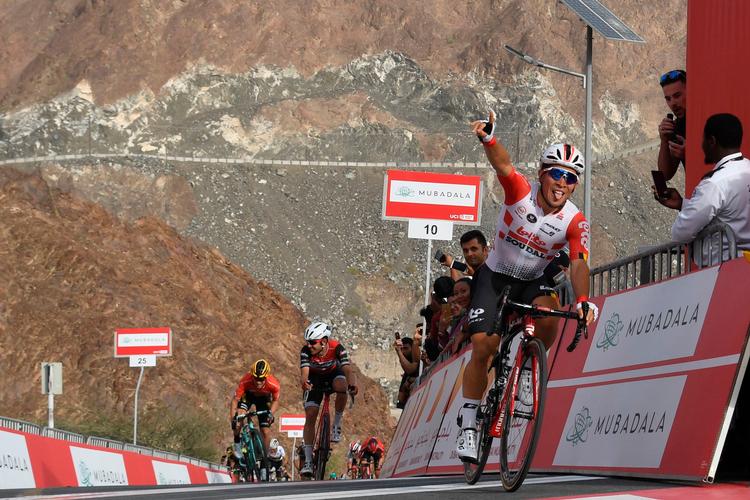 Australieren Caleb Ewan kæmper sig i mål som vinder i den stejle finale på 4. etape i UAE Tour.

 Foto: Giuseppe Cacace/Ritzau Scanpix