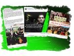 I kollagen her ses de falske nyheder, Alternativet har kæmpet mod de seneste måneder. I opslaget, om at Rasmus Nordqvist og en række andre politikere er på vej til Mellemøsten, er teksten under ’UPDATE’ blevet tilføjet senere. Opslaget blev dog hverken slettet eller skrevet om. Skærmdumps er taget fra Facebook. Foto: 