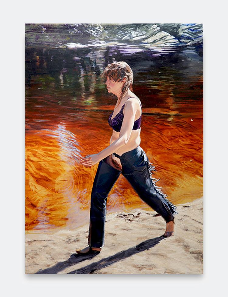 Maleriet 'The Wrestler' fra 2018 er det største og mest figurative billede på Sara-Vide Ericsons udstilling. Og så er det et selvportræt, der udstiller kunstneren som en naturskabning midt i naturen. Foto: Sara-Vide Ericson og Jan Søndergaard