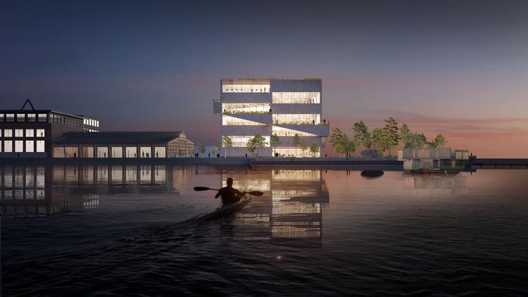 Bjarke Ingels Group har afgivet bud på deres eget hovedkontor i Københavns Nordhavn – nu med mere grønt.
   Illustration BIG