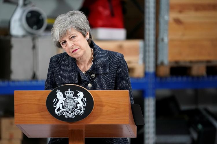  Theresa May fotograferet under sin tale i Grimsby i dag.  Foto: Pool/Ritzau Scanpix