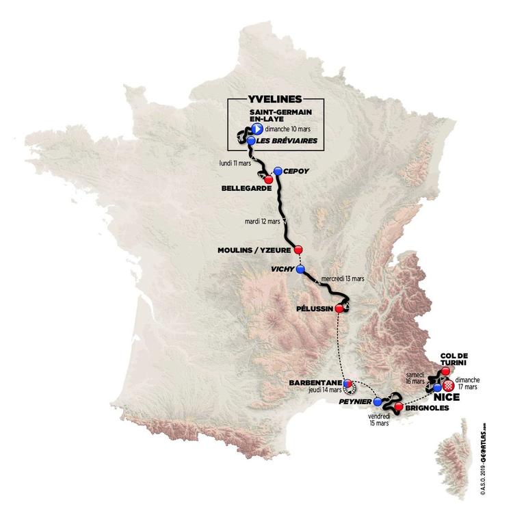 Sådan ser ruten i årets Paris-Nice ud 