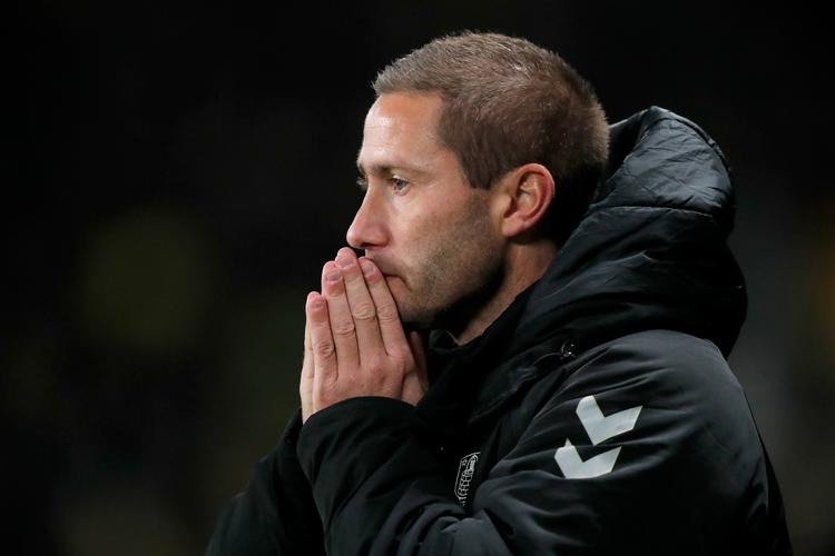  Brøndbys cheftræner Martin Retov og hans tropper skal ud i en vigtig kamp på søndag i Horsens. Den må helst ikke tabes. Foto: Jens Dresling/POLFOTO