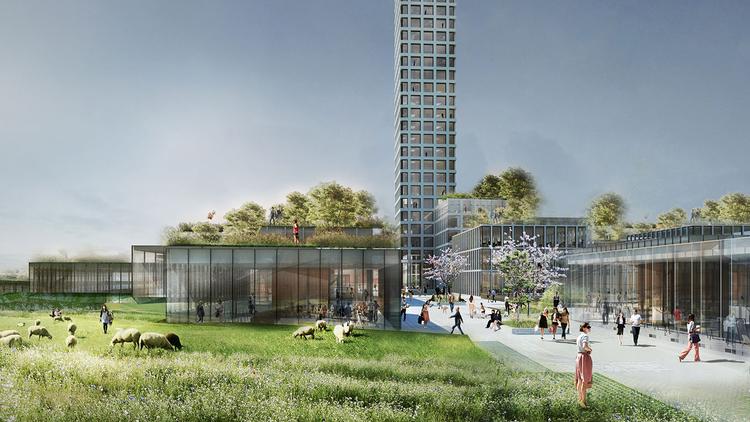 Brande håber at booste byen med Bestsellers såkaldte 'Tower & Village' og op til 320 meter højhus på heden. Tegningen er foreløbig, og detalprojekt udarbejdes nu, byrådet har ændret lokalplanen for at give plads. Grafik Bestseller 