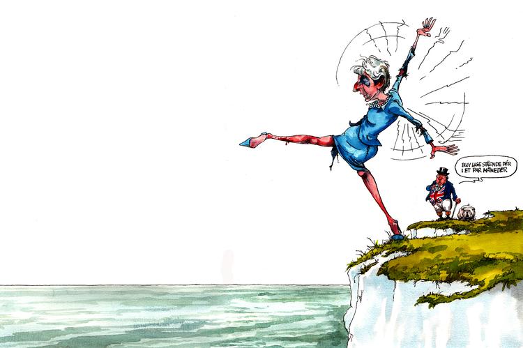 
    14. marts 2019 dagens tegning
Overskrift: Tænkepause
Manchet: Det forventes, at briterne vil  bede EU om en kort udskydelse af Brexit.
Teresa May
   Foto: Roald Als/POLITIKEN