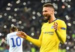 Olivier Giroud er efter tre mål i Kijev nu oppe på 9 mål i denne sæsons Europa League og dermed topscorer.  Foto: Sergei Supinsky/Ritzau Scanpix