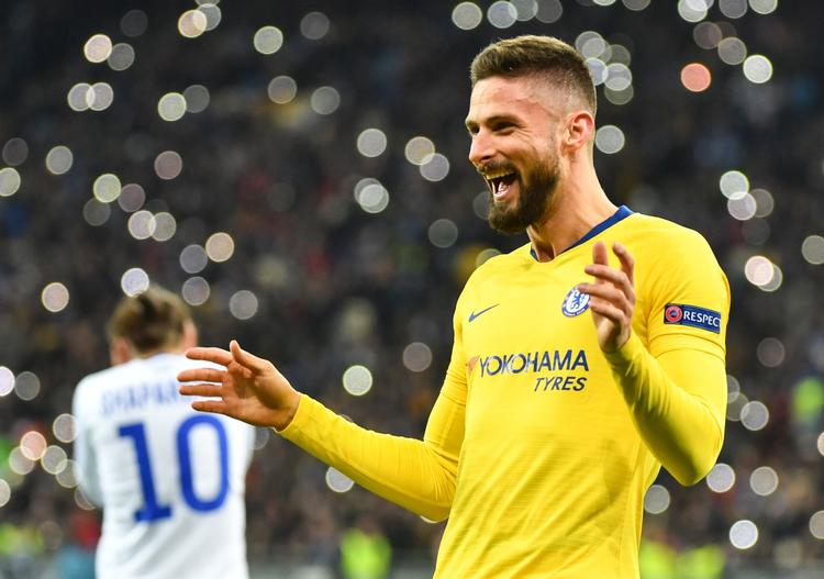 Olivier Giroud er efter tre mål i Kijev nu oppe på 9 mål i denne sæsons Europa League og dermed topscorer.  Foto: Sergei Supinsky/Ritzau Scanpix