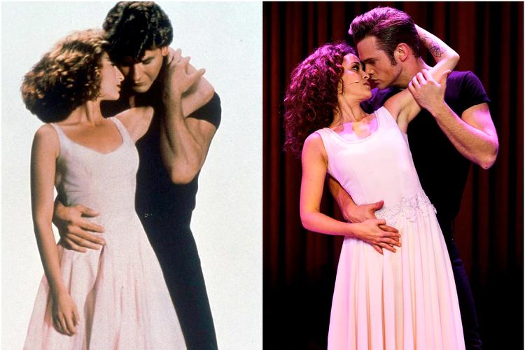 Fra filmen 'Dirty Dancing' (tv.) med Patrick Swayze og Jenniver Grey. Musicalen hed 'Dirty Dancing the Musical, og i Danmark havde den Silas Holst og Mathilde Norholt i hovedrollerne.  