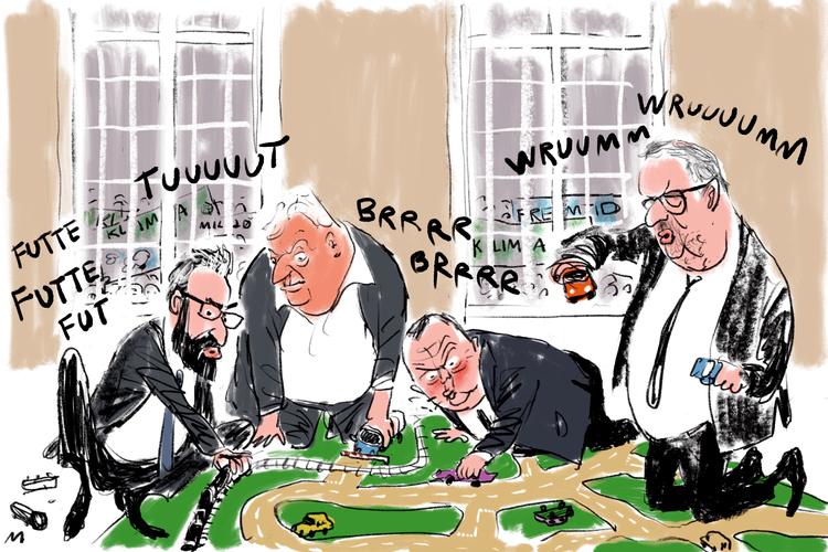 Regeringen og Dansk Folkeparti har præsenteret en ny trafikaftale til mange milliarder. Tegning Mette Dreyer