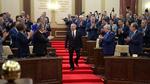Kasakhstans afgåede præsidetn, Nursultan Nazarba, ved dagens ceremoni, hvor Kassym-Jomart Tokayev bliver taget i ed som landets nye førstemand.  Foto: Handout/Ritzau Scanpix