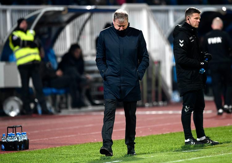 Landstræner Åge Hareide så længe ud til at skulle lide sit første nederlag efter 90 minutter i to år.
   Foto: Lars Poulsen/POLFOTO