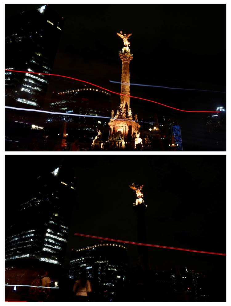 Angel de la Independencia i Mexico City før og efter.  Foto: Edgard Garrido/Ritzau Scanpix