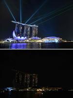 Marina Bay Sands hotel i Singapore før og efter.  Foto: Roslan Rahman/Ritzau Scanpix