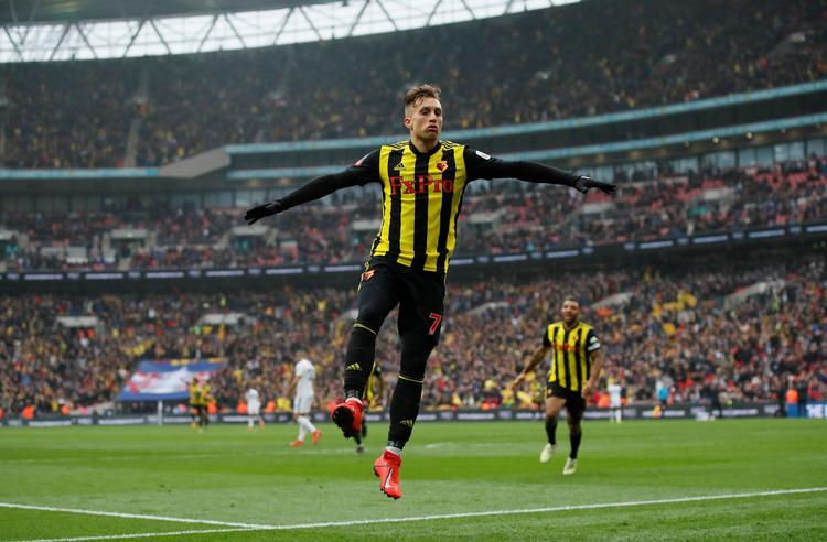 Gerard Deulofeu fra Watford var flyvende på Wembley søndag, hvor han med to flotte scoringer knækkede ellers formstærke Wolverhampton.
   Foto: David Klein/Ritzau Scanpix