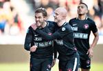 Jakob Poulsen scorede for 21. gang på straffespark i Superligaen og bragte sit FC Midtjylland-hold på sejrskurs mod OB og tilbage i gulddysten. Foto: Henning Bagger/Ritzau Scanpix