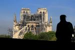 En person betragter Notre Dame, der brændte mandag. Pengene strømmer ind til genopbygningen af den ikoniske kirke. 
   Foto: Gonzalo Fuentes/Ritzau Scanpix