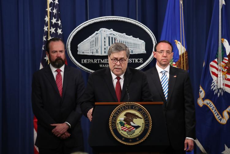 Der er ikke beviser for, at præsident Donald Trump har forsøgt at forhindre den særlige anklager Robert Muellers arbejde. Det siger justitsminister William Barr på et pressemøde i Washington. Foto: Win Mcnamee/Ritzau Scanpix