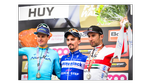 Jakob Fuglsang (t.v.) på podiet sammen med sejrherren Julian Alaphilippe og nr. 3 Diego Ulissi. Foto: ASO/G. Demouvaux. 