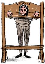 Hvis du ikke kan betale din gæld, bliver du fastholdt i skylden.  Tegning: Mette Dreyer