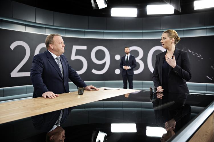 Lars Løkke Rasmussen  og Mette Frederiksen mødtes også til debat i DR-Byen i slutningen af marts. Foto: Martin Lehmann/POLFOTO