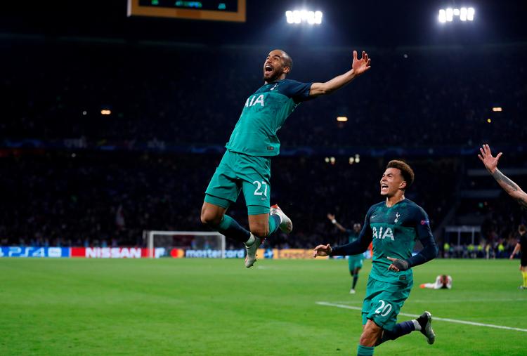 Med sine tre mål blev brasilianeren Lucas Moura den store helt for Tottenham.
   Foto: Matthew Childs/Ritzau Scanpix