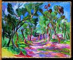 I 1922 - i årtiet mellem de to verdenskrige - malede Hans Purrmann denne allé flankeret af oliventræer. Billedet stammer fra kunstnerens ophold i Syditalien. Foto: Kunstforeningen Gl. Strand
