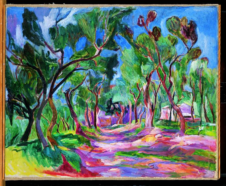 I 1922 - i årtiet mellem de to verdenskrige - malede Hans Purrmann denne allé flankeret af oliventræer. Billedet stammer fra kunstnerens ophold i Syditalien. Foto: Kunstforeningen Gl. Strand