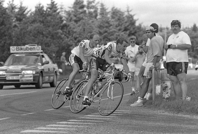  Bjarne Riis har udkæmpet talrige dueller på landevejene og således også ved Giro d'Italias besøg i Bologna for 25 år siden. Her ses han endnu tidligere opgør under Danmark Rundt i 1988.
 Foto: Jens Dresling/POLFOTO