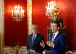 Østrigs kansler Sebastian Kurz og præsident Alexander Van der Bellen ved pressekonferencen i Wien.  Foto: Leonhard Foeger/Ritzau Scanpix