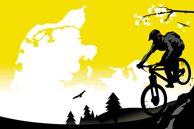 Fra nord til syd og øst til vest. Danmark er rigt præsenteret, når det kommer til fremragende muligheder for mountainbikekørsel. Illustration: Jens Mørch 