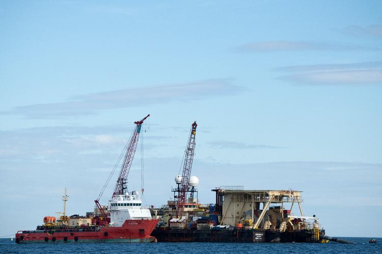 Nord Stream 2 består af to parallelle 48-tommer rørledninger og er omkring 1.200 km. Her ses byggepladsen uden for den tyske by Lubmin.  Foto: Peter Hove Olesen/POLFOTO