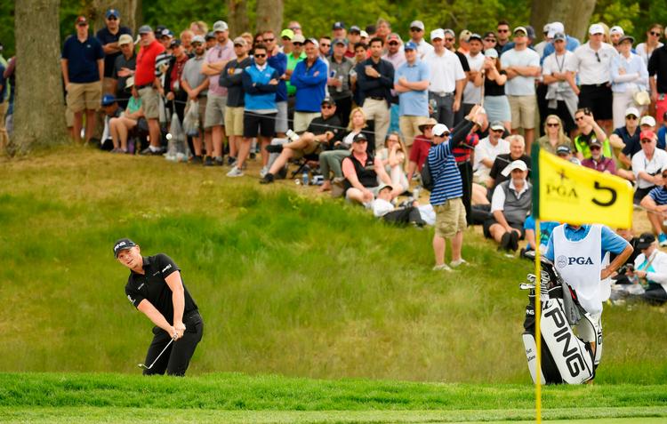 Efter to runder af US PGA Championship i sidste uge fokuserede Matt Wallace på andenpladsen, Det var tæt på at lykkes med en delt tredjeplads efter amerikanerne Brooks Koepka og Dustin Johnson. Foto: Ross Kinnaird/Ritzau Scanpix
