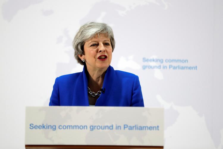  Theresa May taler her på det tv-transmitterede pressemøde i London Foto: Pool/Ritzau Scanpix