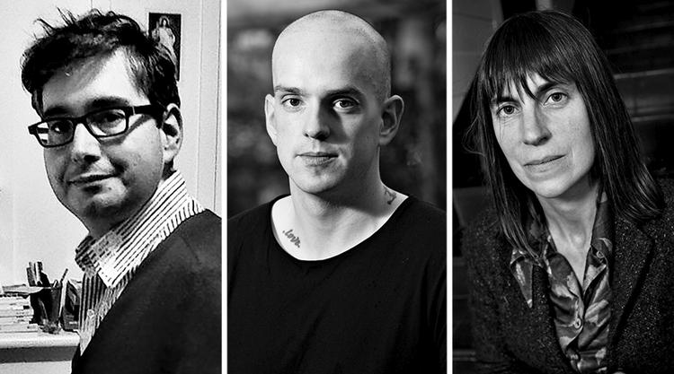 Tre kandidater kæmper om at blive ny poesiprofessor på Oxford University. Canadiske Todd Swift (tv.), Andrew McMillan og Alice Oswald. Foto: Privatfoto, Gary Doak og Nick Cunard