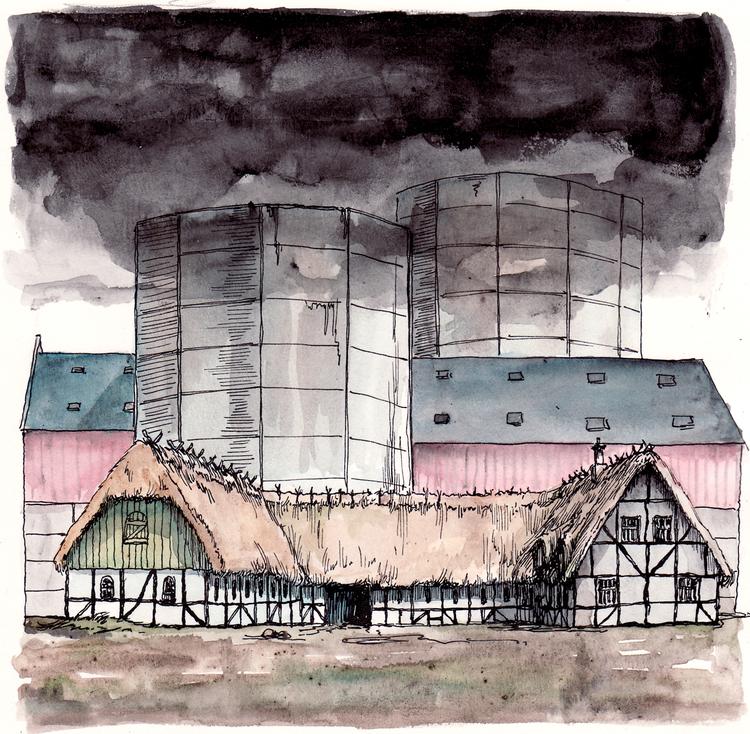 Industriel landbrugsproduktion og manglende vilje er med til at øge landbrugets klimabelastning, advarer EU-rapport. Tegning af Roald Als.
   Foto: Roald Als