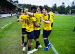Selv om Emmanuel Sabbi scorede målet er det målmanden Jesper Rask, der er Hobros helt store spiller mod Viborg.
   Foto: Henning Bagger/Ritzau Scanpix