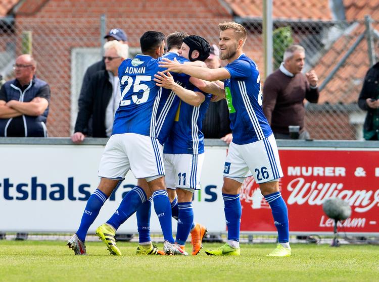 Lyngbys mål i den afgørende kamp blev scoret af Jeppe Kjær og Adnan Mohammad.
   Foto: Henning Bagger/Ritzau Scanpix