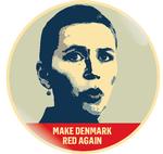  Vi har leget lidt med Trumps ’Make America Great Again’ og Obamas ’Hope’ og overført dem til en dansk kontekst. Her Mette Frederiksen.  Illustration Marcus Grønbech. Originalfoto: Jens Dresling