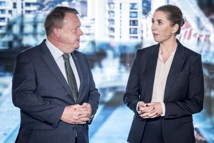 Mette Frederiksen (S) og statsminister Lars Løkke Rasmussen (V) da de var i duel under Valgfolkemøde hos TV2. Arkivfoto Foto: Mads Claus Rasmussen/Ritzau Scanpix