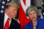 Ordene faldt på et pressemøde mellem Donald Trump og den snart afgående premierminister, Theresa May. Foto: Carlos Barria/Ritzau Scanpix