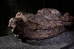 Galionsfiguren forestiller et ældgammelt fabeldyr, en grib, der er ved at æde et menneskehoved. Figuren er skåret i eg og vejer 250 kg, men cellulosen i cellerne var nedbrudt og nu erstattet med et kunststof.
   Foto: Jacob Ehrbahn