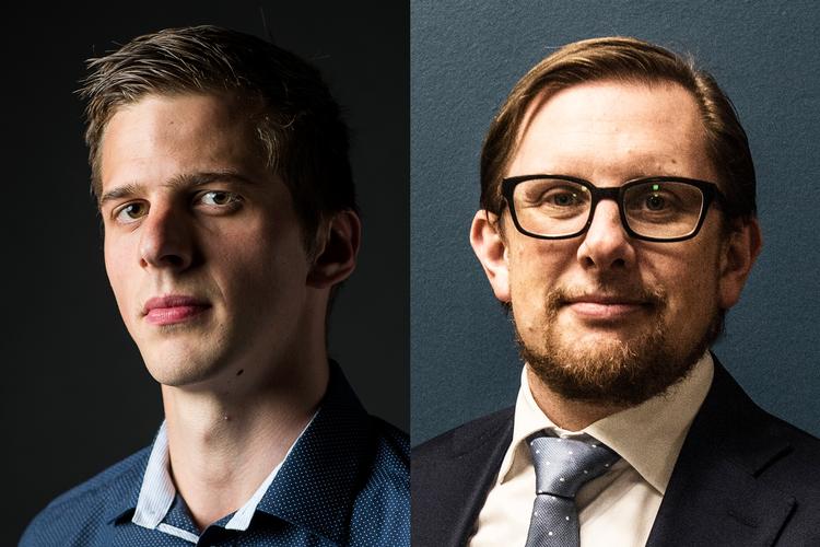 Nyvalgte Alex Vanopslagh (tv) og Simon Emil Ammitzbøll-Bille er begge i spil til posten som Anders Samuelsens afløser. Foto: Ditte Valente/Casper Holmenlund Christensen 