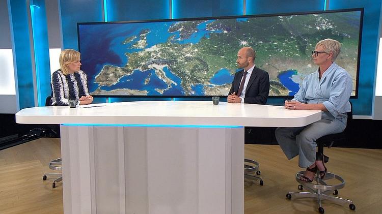 Lotte Folke Kaarsholm havde i torsdags besøg af Lars Midtiby og Mette-Line Thorup i 'Deadline'-studiet.  Foto: Framegrab/DR