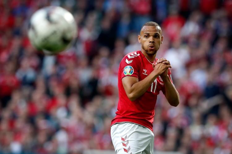Martin C. Braithwaite havde en stor chance, men blev skiftet ud efter pausen.
   Foto: Jens Dresling/POLFOTO