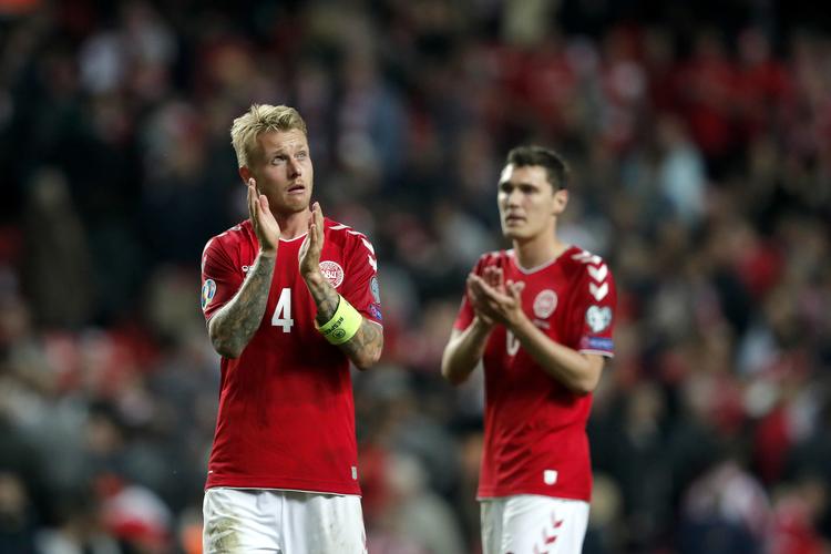 Danmarks Simon Kjær og Andreas Christensen efter kampen.
   Foto: Jens Dresling/POLFOTO