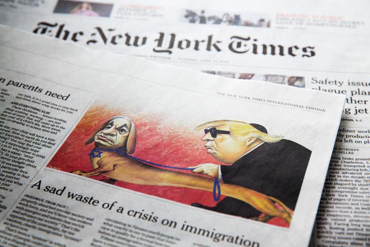 
New York Times stopper med at bringe satiretegninger efter kritik af en tegning af den israelske premierminister Benjamin Netanyahu og den amerikanske præsident Donald Trump.
   Foto: Thomas Borberg/POLFOTO